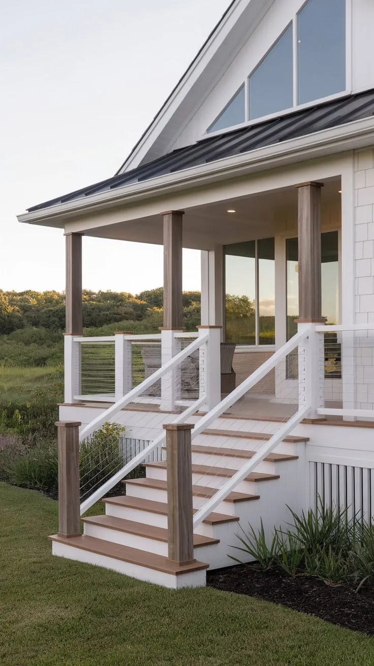 Stylish Beach House Railing Enhances Modern Porch