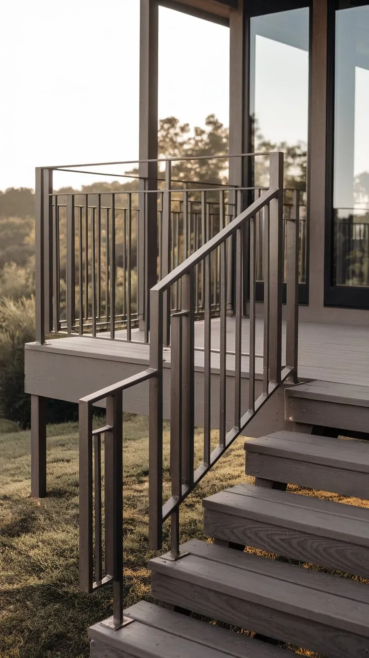 Sleek Metal Porch Railing Elevates Modern Home Design