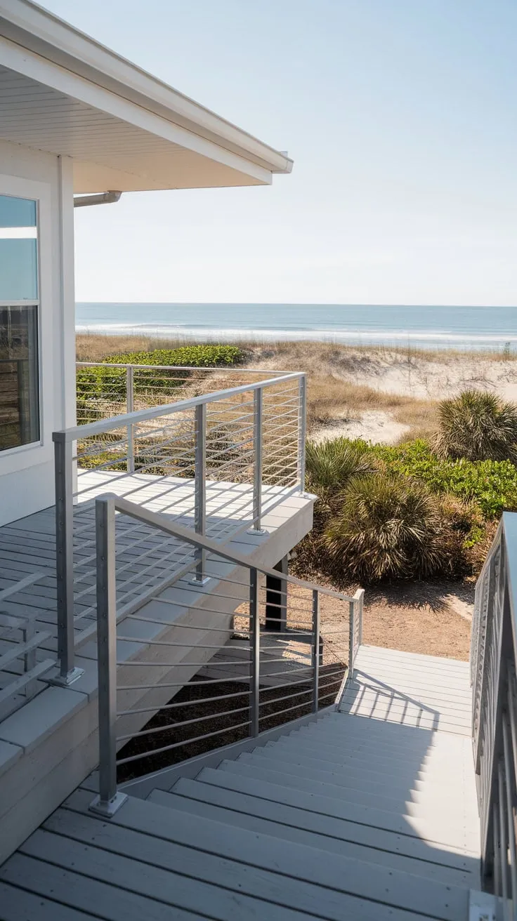Modern Minimalist Railing Complements Coastal Charm
