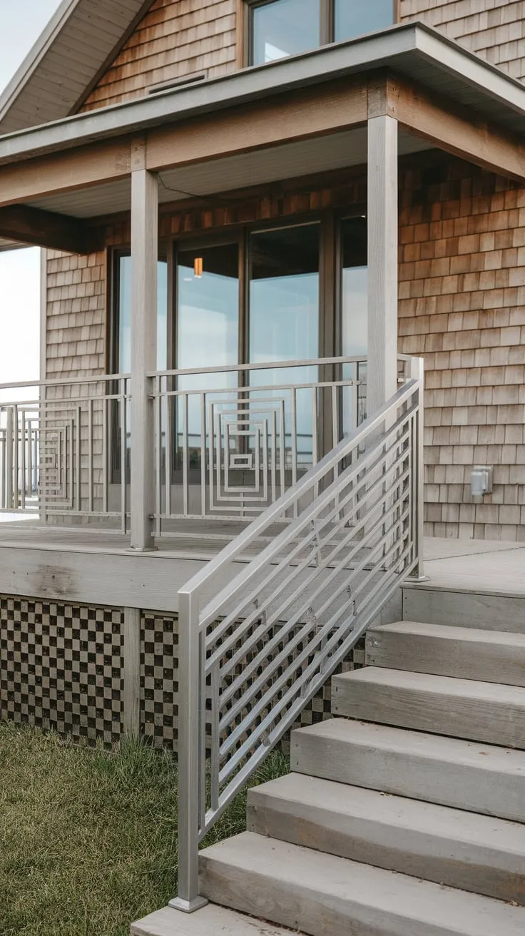 Modern Porch Railing Complements Oceanfront Living