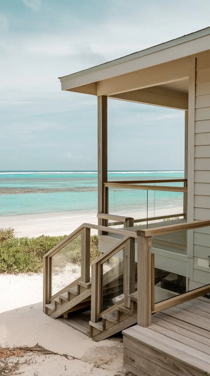 Sleek Beach House with Stylish Glass-Infused Porch Railing