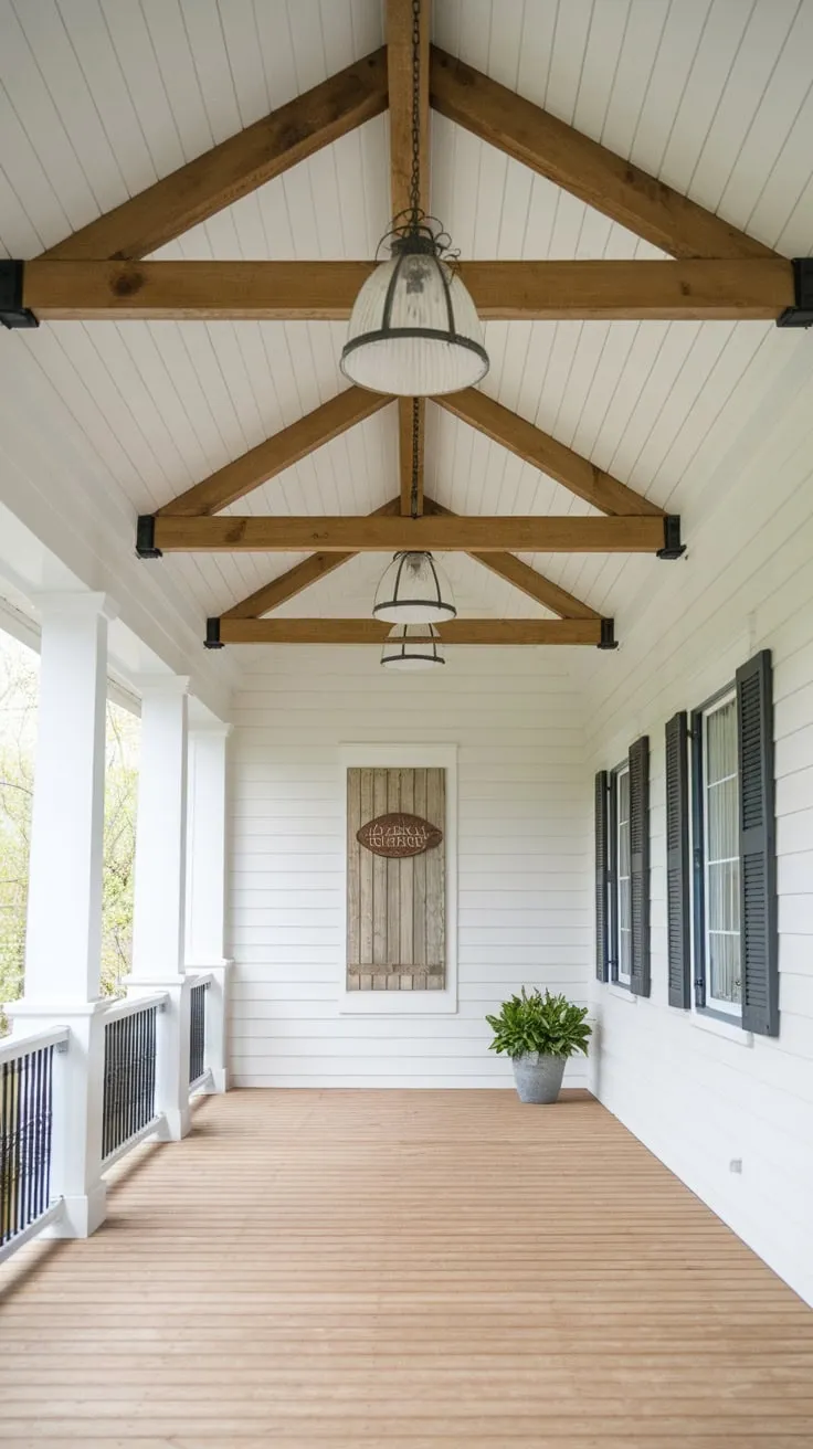 Chic Modern Farmhouse Porch with Shiplap Ceiling