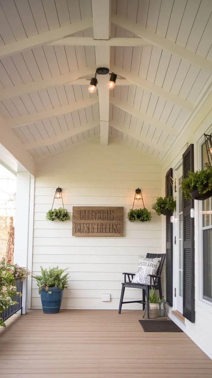 Welcoming Porch Roof with Shiplap and Cozy Decor