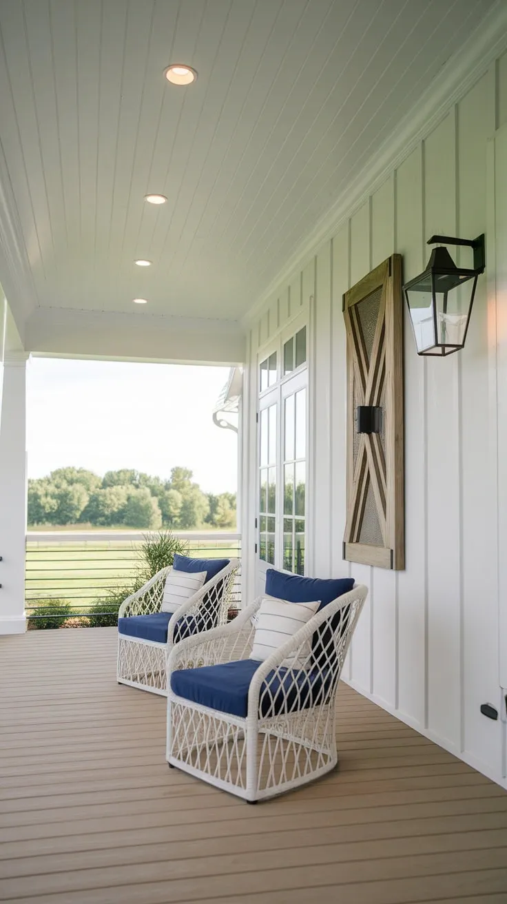 Cozy Porch Retreat with Recessed Lighting and Scenic Views
