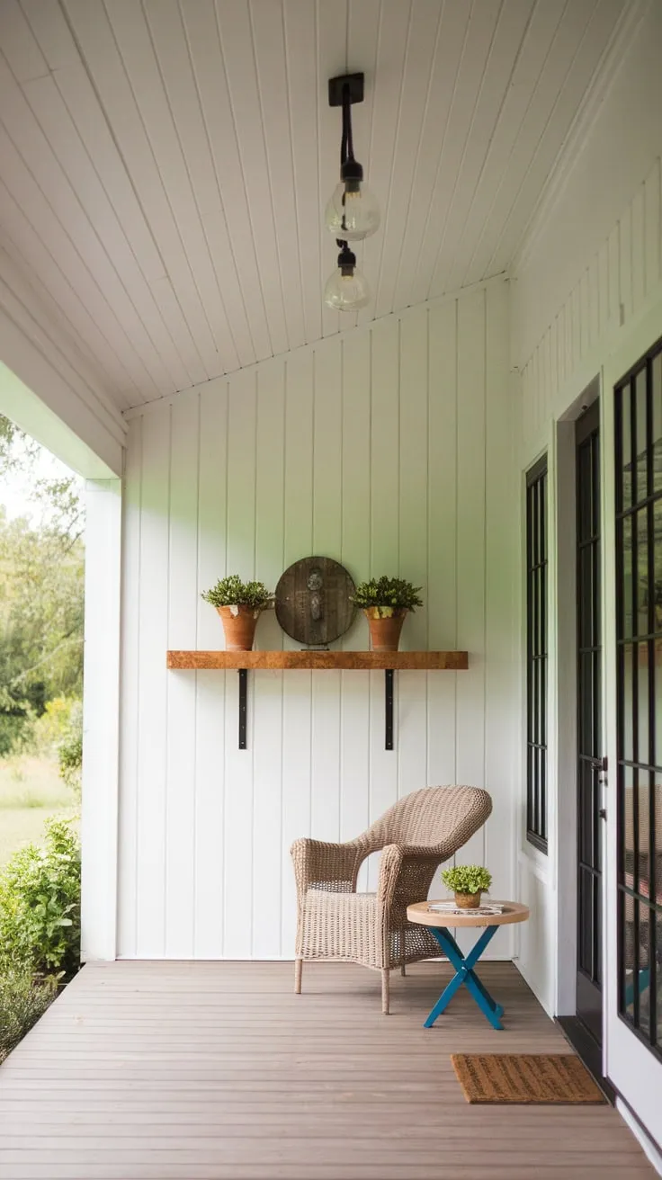 Serene Porch Oasis with Wicker Chair and Greenery