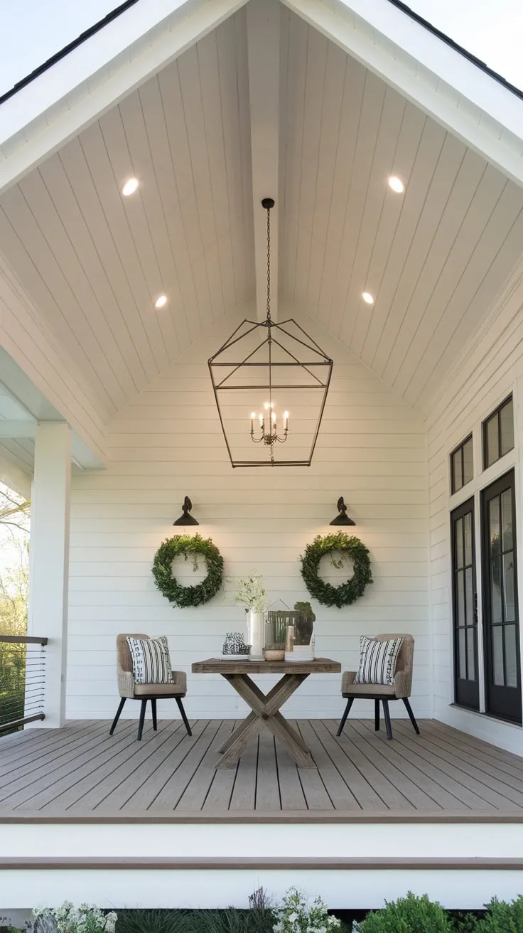 Stylish Porch Roof Featuring Recessed Lighting and a Grand Chandelier