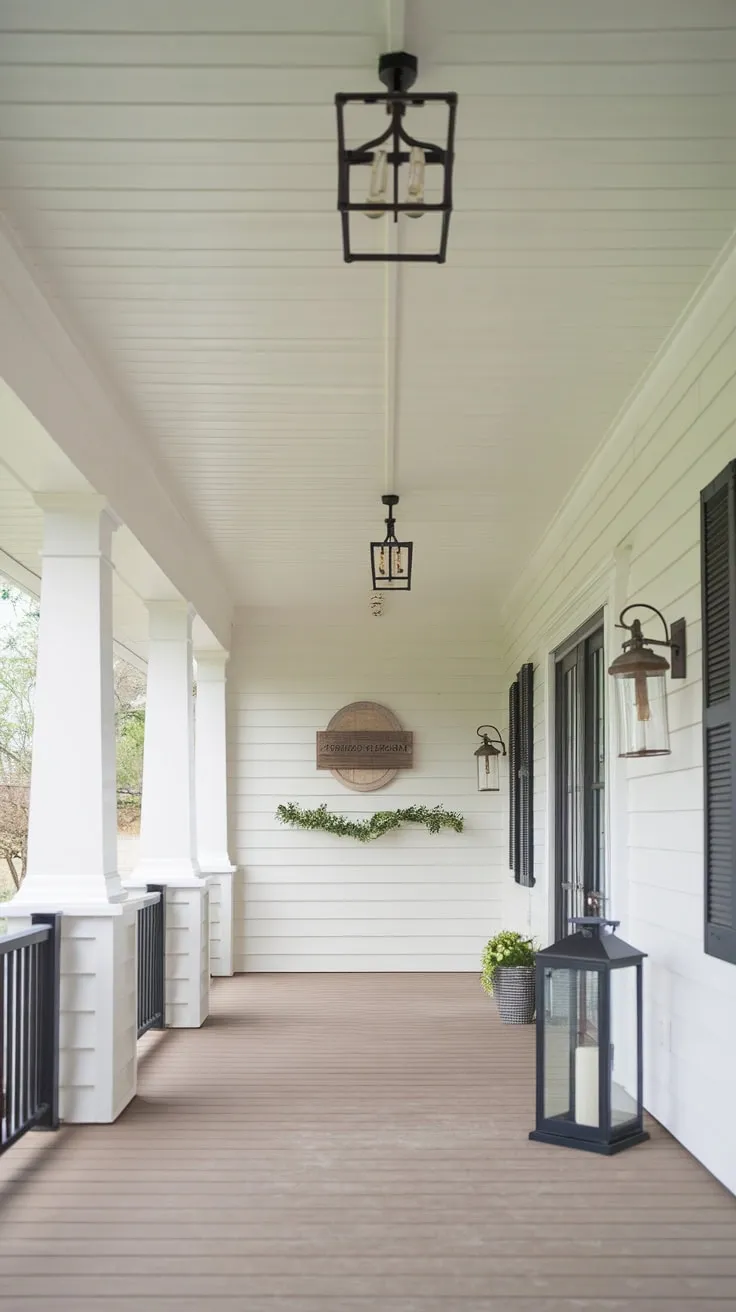 Chic Modern Farmhouse Porch with Shiplap Ceiling