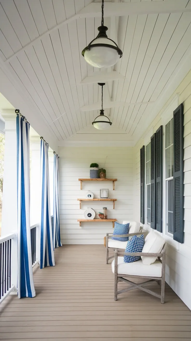 Stylish Gable Roof Porch Featuring White Columns and Cozy Decor