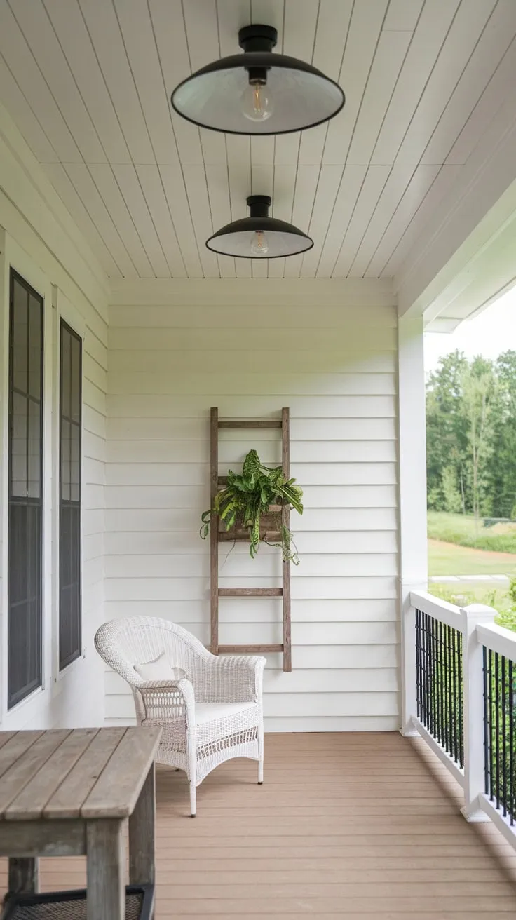 Serene Porch Oasis with Shiplap and Wicker Charm