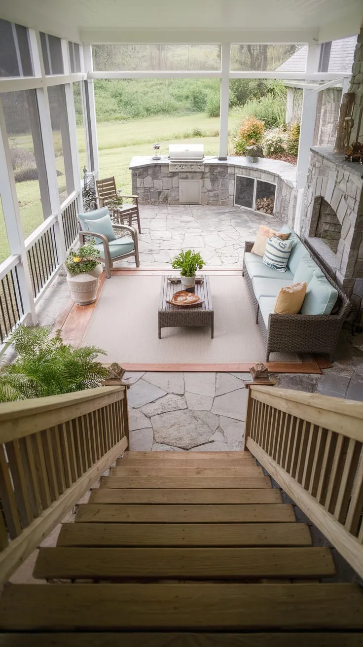 Charming Porch Stairs Leading to a Cozy Outdoor Oasis