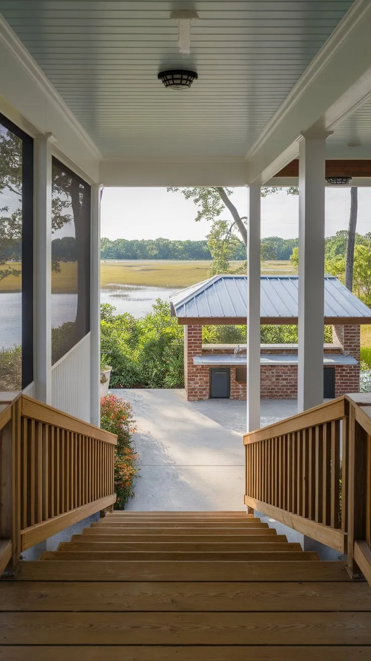 Serene Steps from Porch to Patio in Nature's Embrace