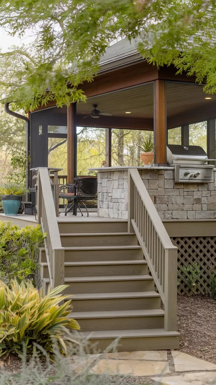 Charming Porch Stairs Amidst Lush Greenery