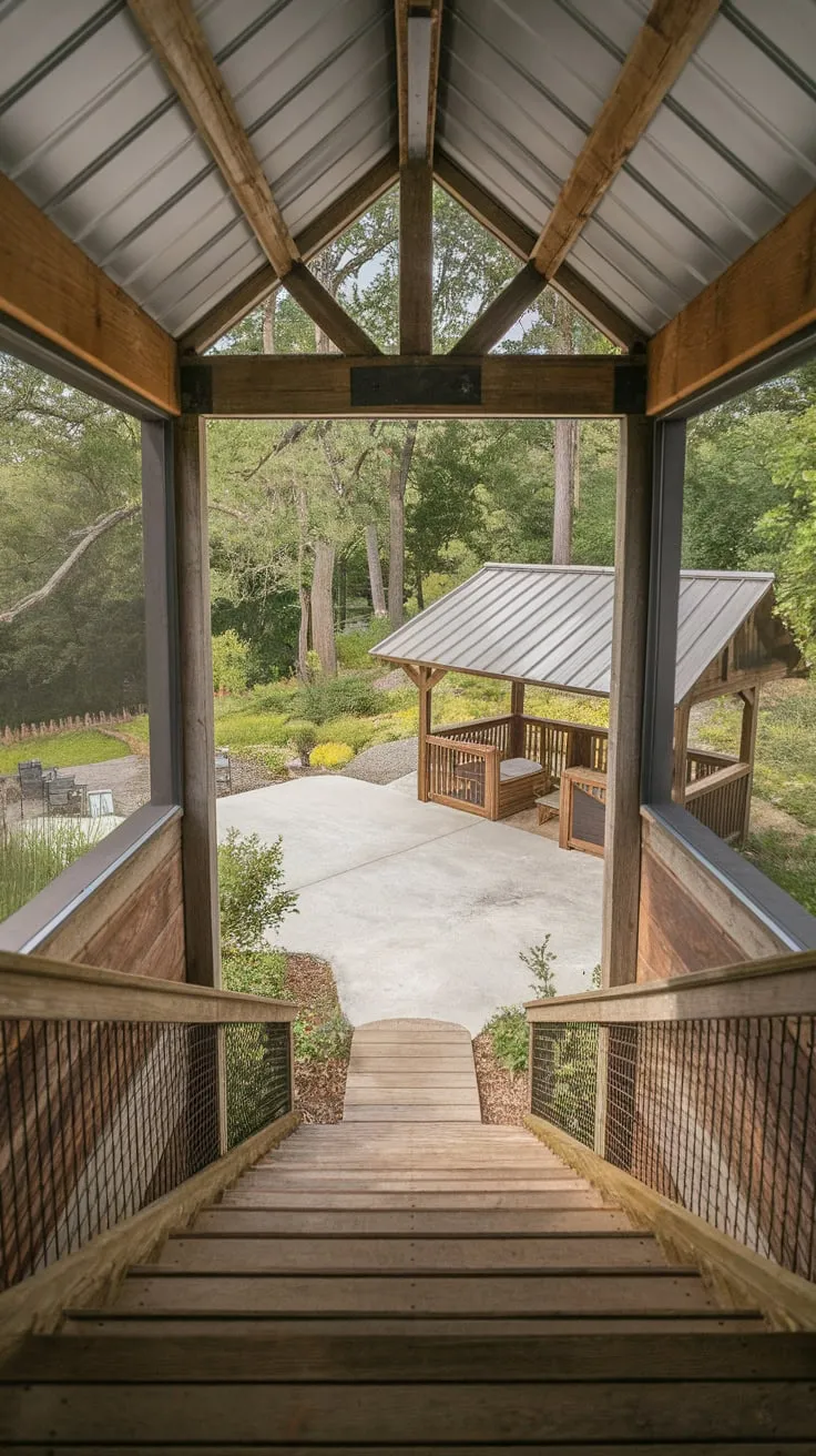 Rustic Steps Down to a Green Oasis