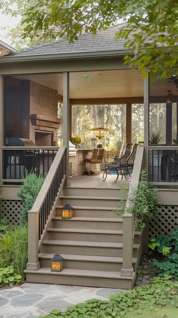 Inviting Steps to a Lush Screened-In Porch Escape