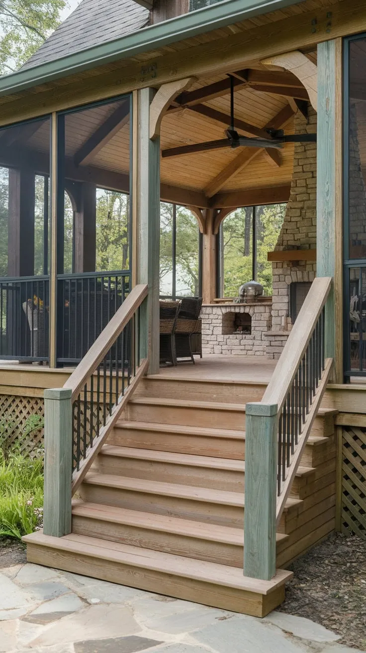 Rustic Porch Retreat with Wooden Stairs