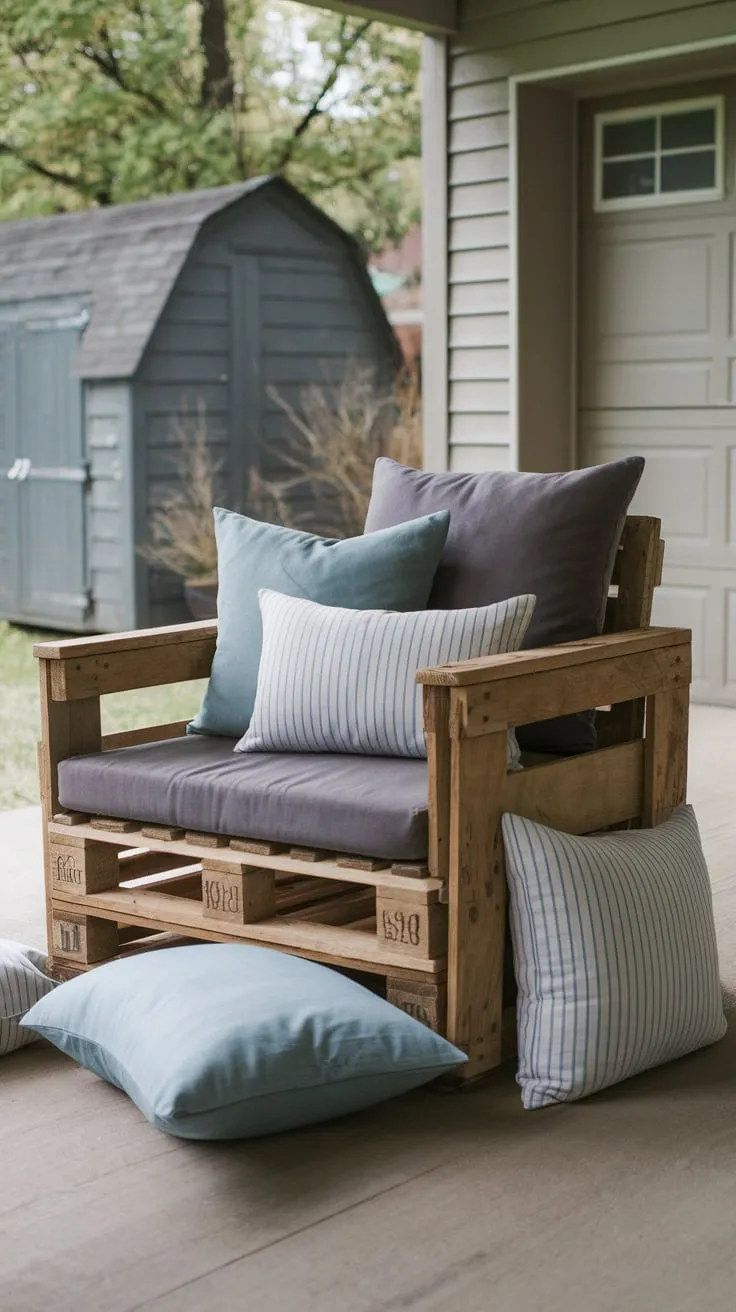 Rustic Pallet Chair for Stylish Porch Storage