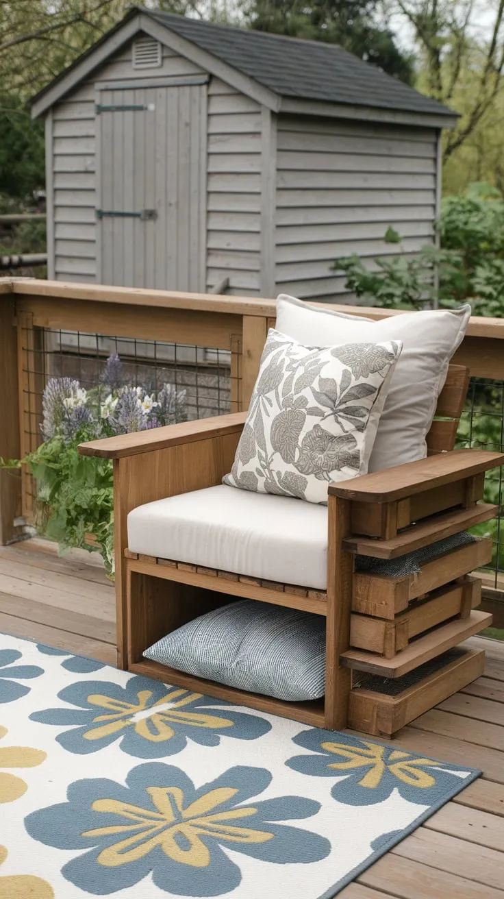 Chic DIY Chair with Hidden Cushion Storage on a Stylish Deck