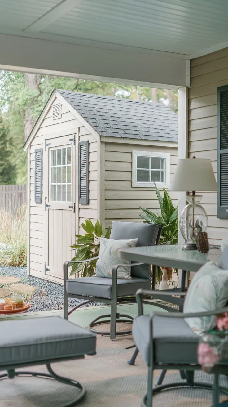 Stylish Shed and Cozy Seating for Outdoor Living