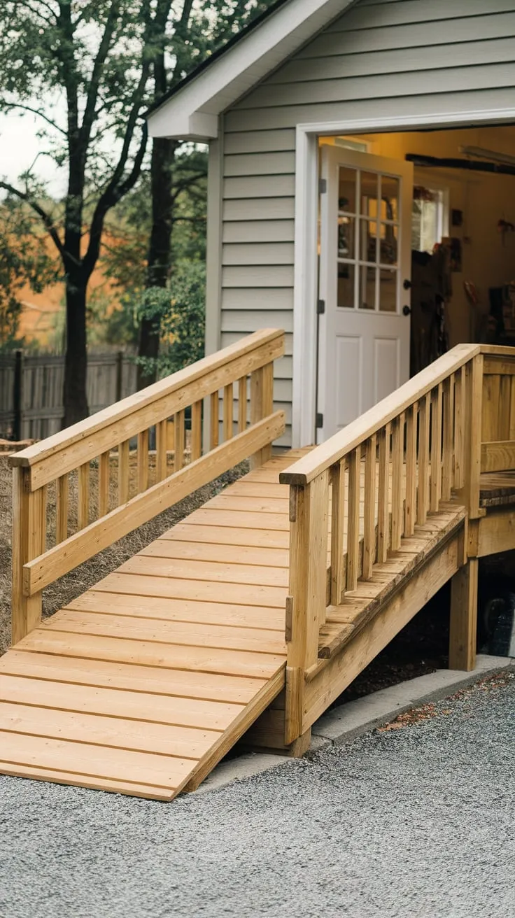 Accessible Wooden Ramp to Garage Entryway