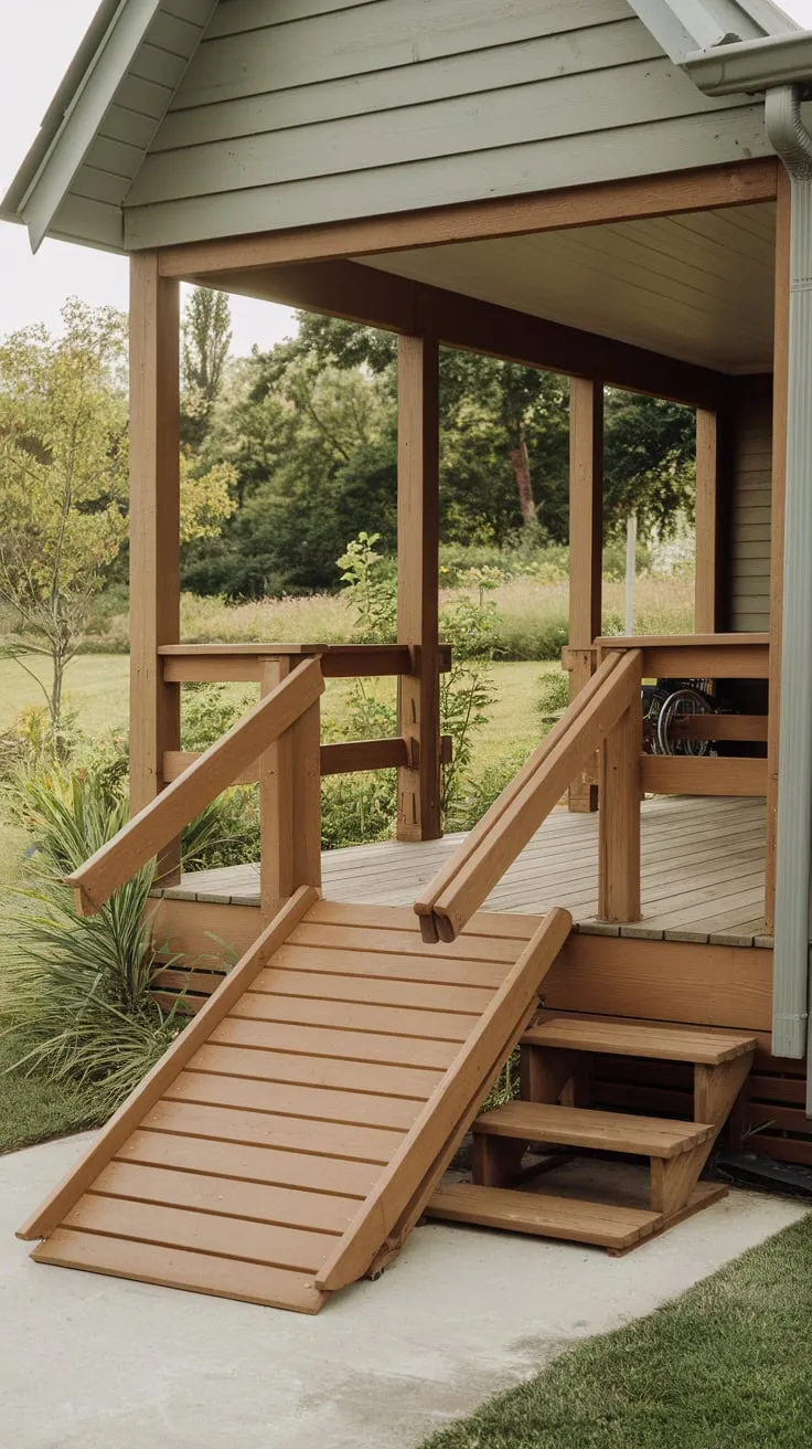 Wheelchair-Friendly Wooden Porch with a Scenic View