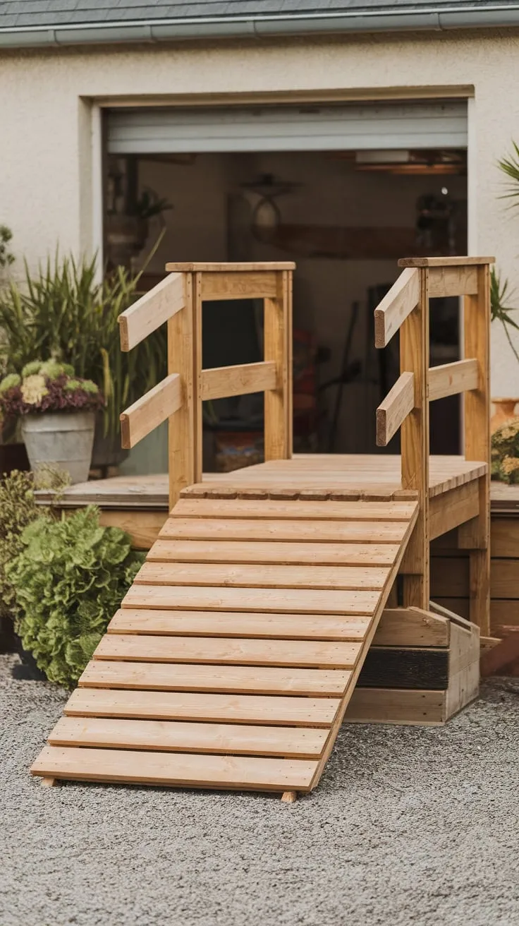 Wooden Wheelchair Ramp Enhances Porch Access