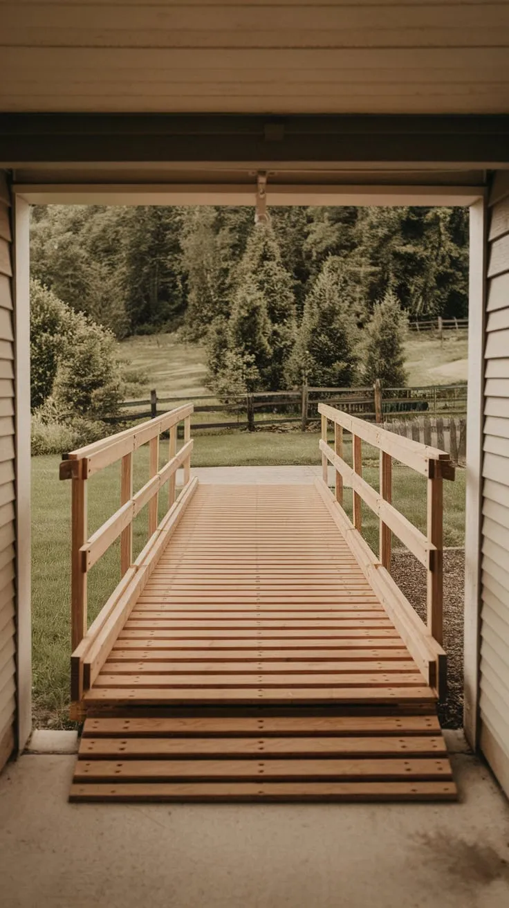 Welcoming Wheelchair Ramp to a Serene Garage Entry