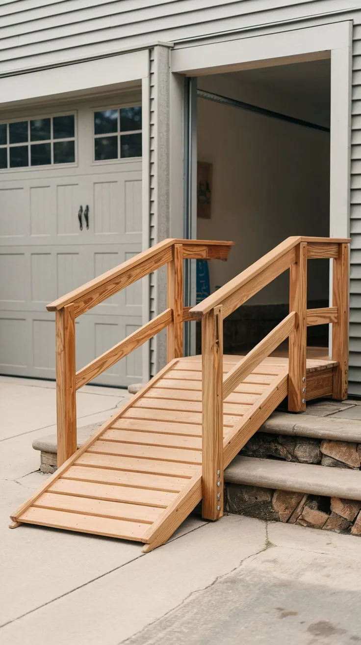 Stylish Wooden Ramp Enhances Porch Accessibility