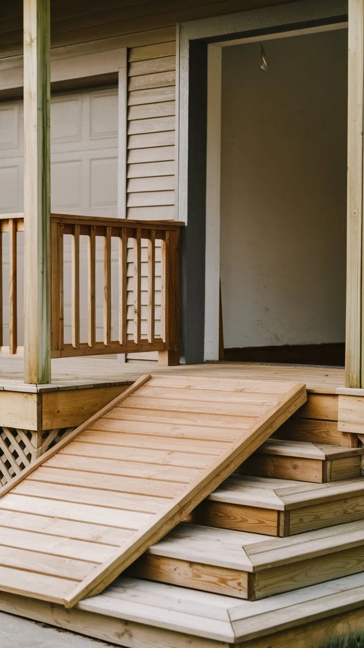 Inviting Ramp Leads to Cozy Garage Porch