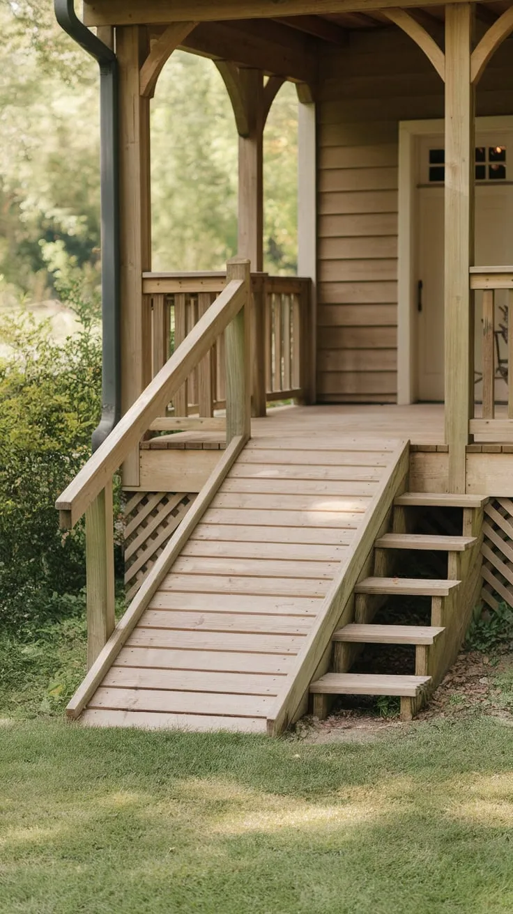 Charming Wooden Porch with a Permanent Ramp