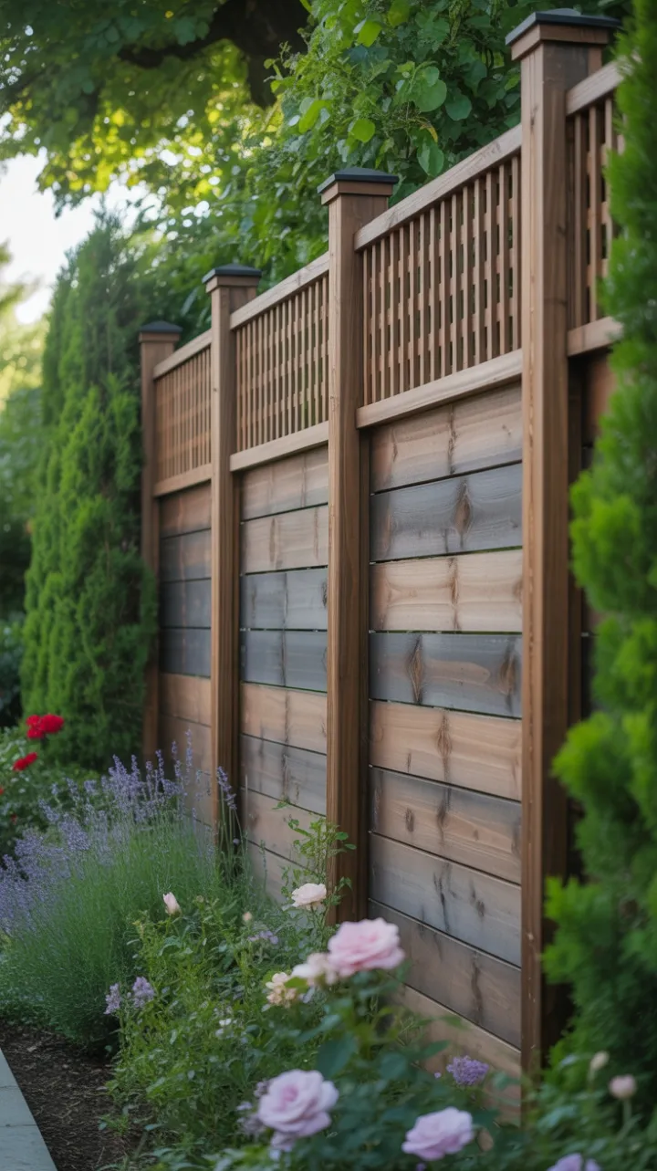 Sunlit Garden Sanctuary with Rich-Stained Privacy Fence