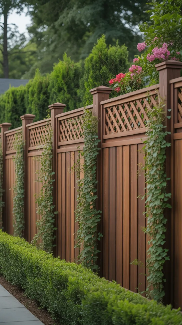 Ivy-Kissed Lattice Privacy Fence in a Sunlit Garden