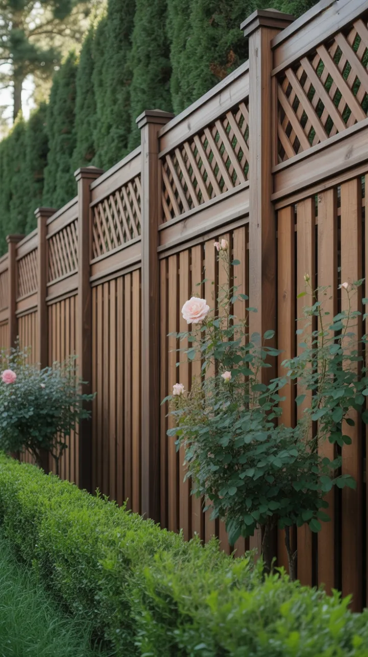 Sunlit Elegance Privacy Fence Framed by Climbing Roses
