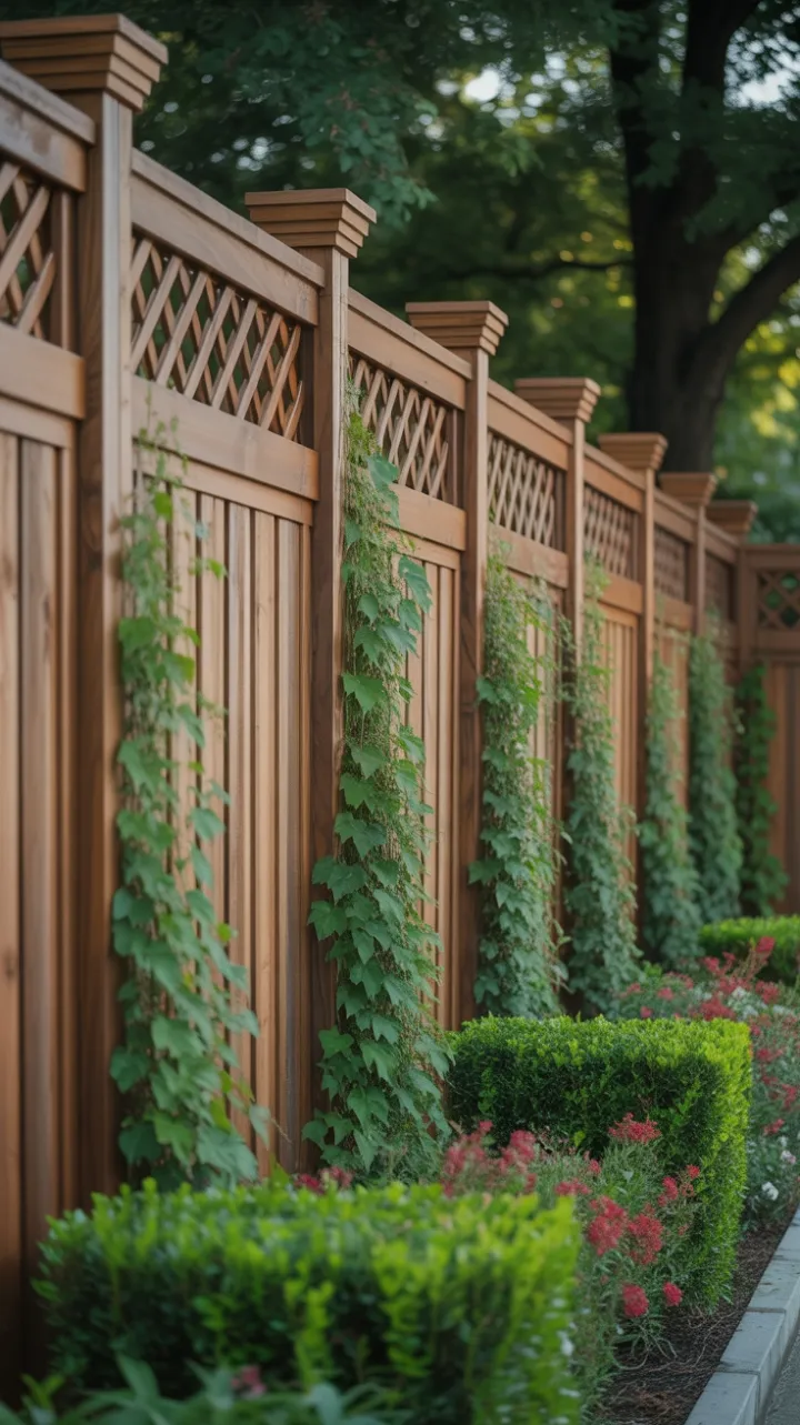 Sunlit Sanctuary with Ivy-Topped Privacy Fence