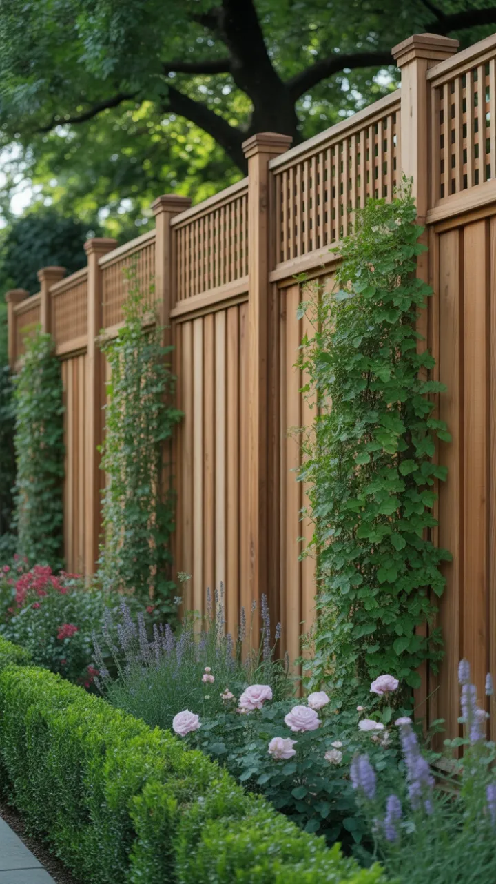 Serene Garden Enclosed by an Ivy-Laced Cedar Fence