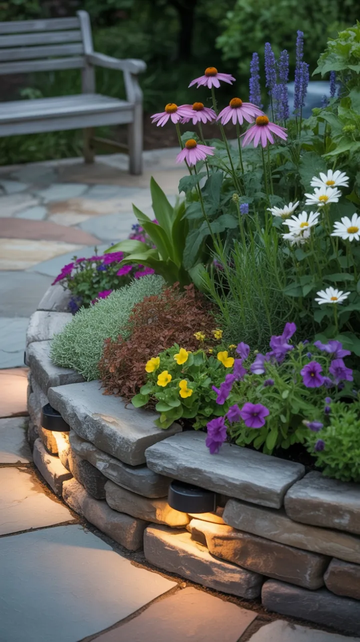 Stone-Edged Blooming Retreat Bathed in Warm Light