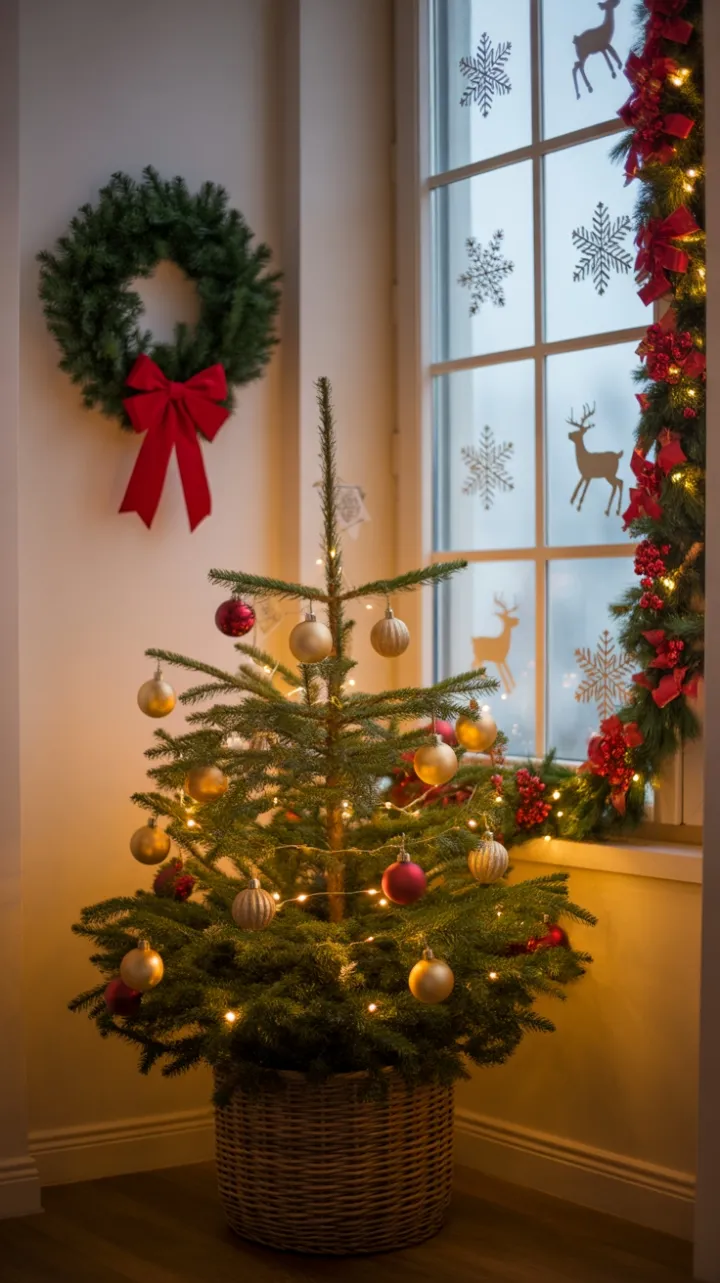 Cozy Christmas Corner Dressed in Antique Gold and Crimson