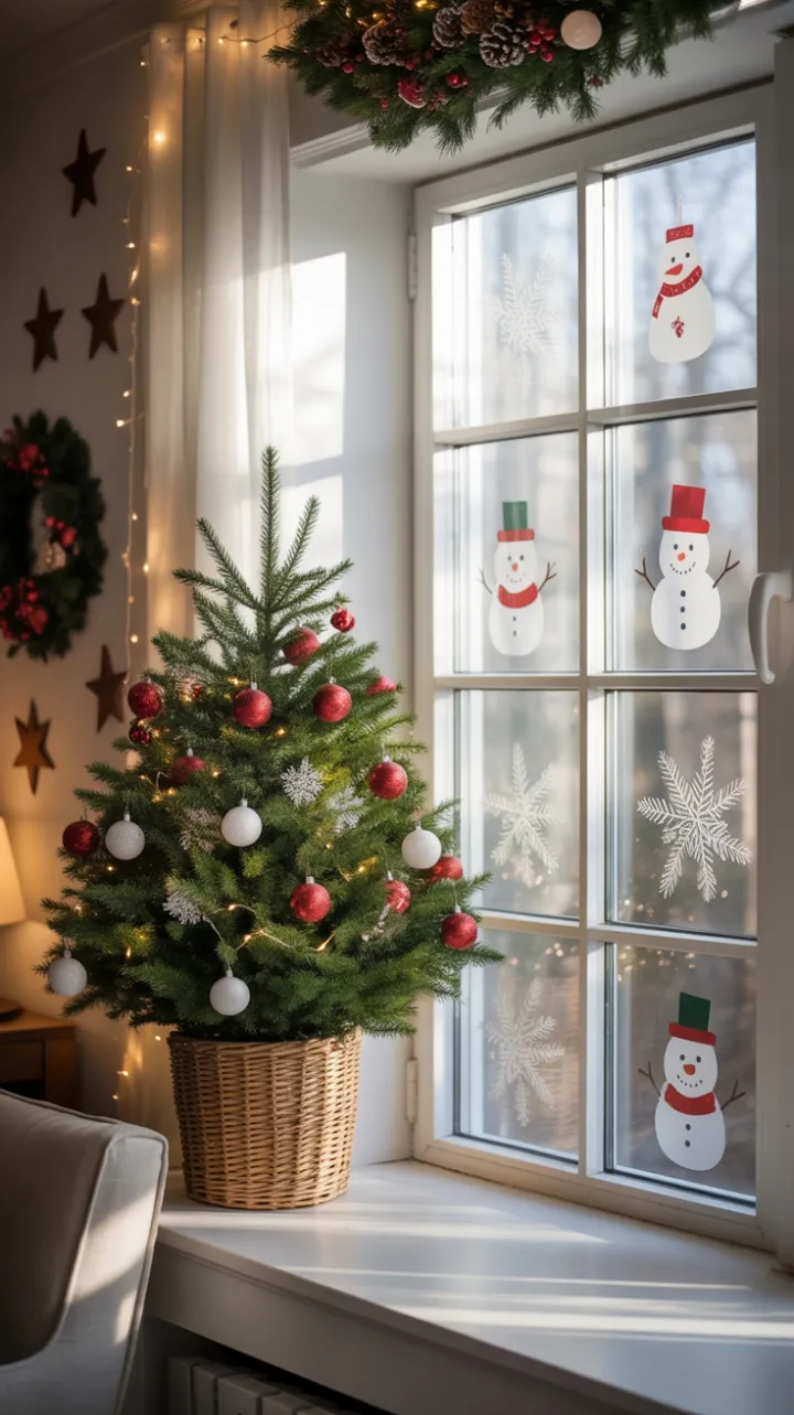 Window-Side Holiday Glow with Tiny Fir, Twinkling Lights, and Rustic Charm