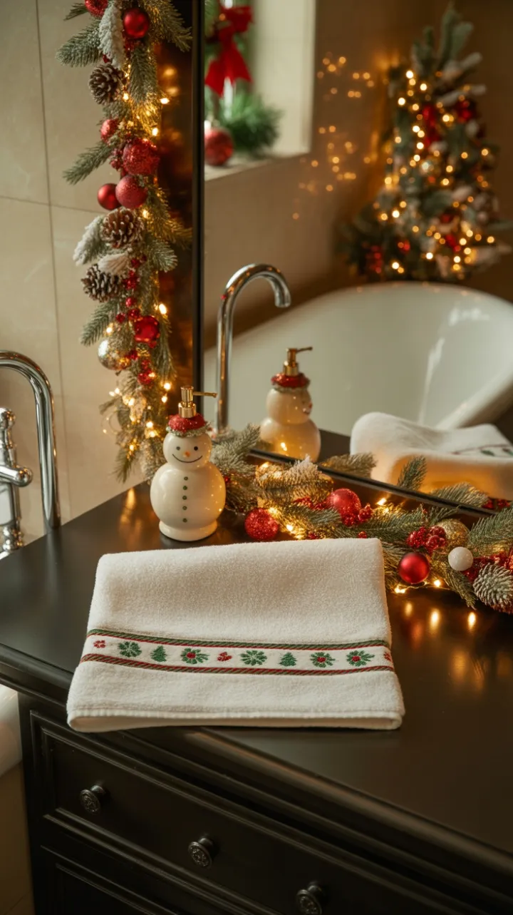 Warm Holiday Glow in a Luxurious Bathroom Retreat