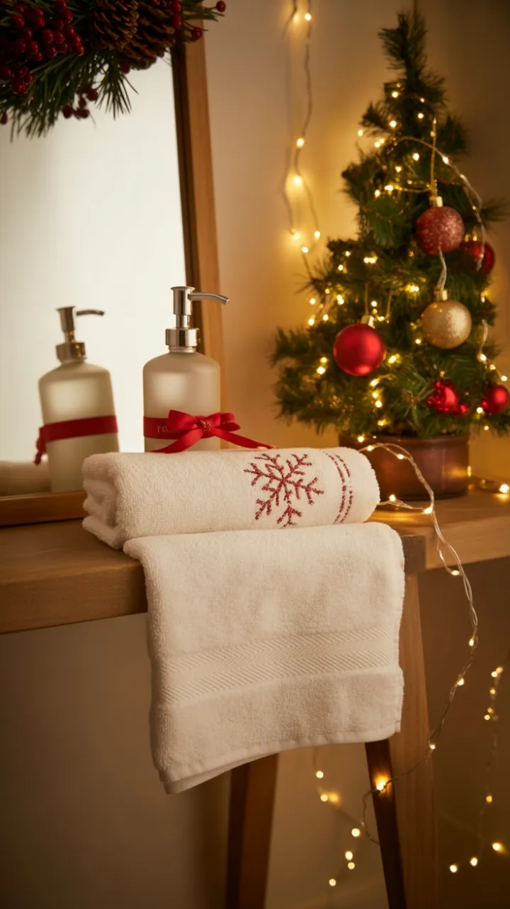 Cozy Christmas Bathroom Bathed in Warm Holiday Glow