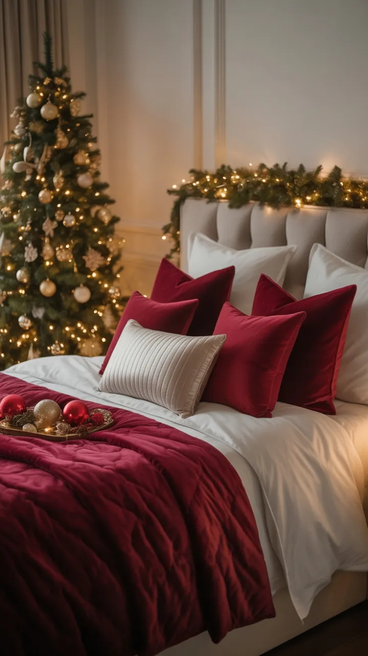 Luxurious Crimson Christmas Bedroom Retreat