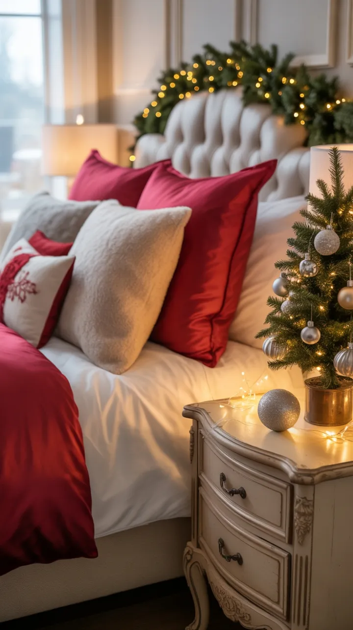 Cozy Christmas Retreat with Luxe Red and White Bedding