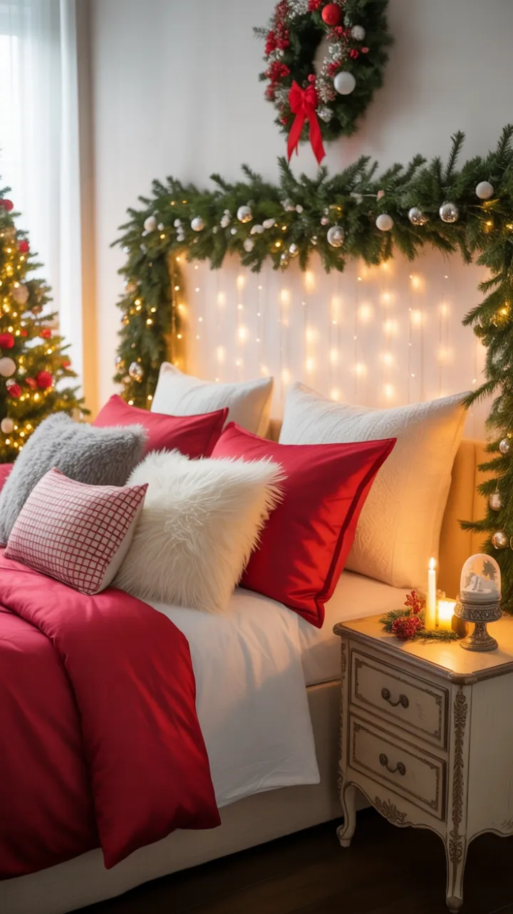 Cozy Red and White Christmas Retreat Bathed in Warm Glow