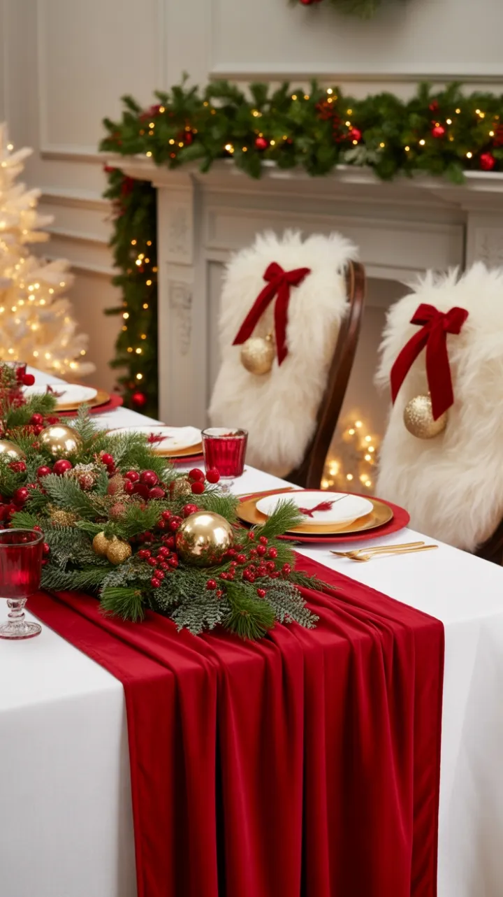 Hearthside Christmas Table Dressed in Velvet Red and Gold