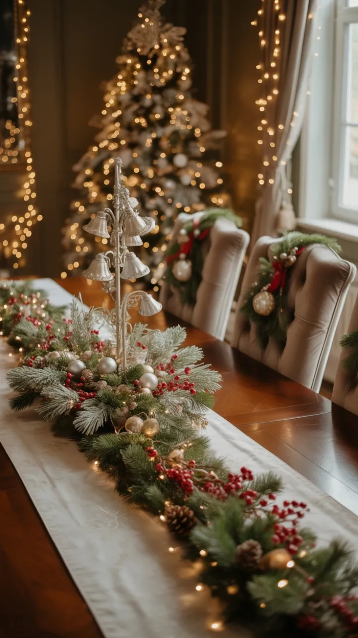 Twinkling Holiday Elegance on a Mahogany Table