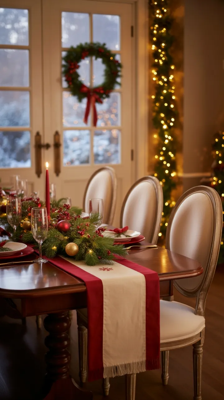 Warm Mahogany Christmas Table Set for a Festive Feast