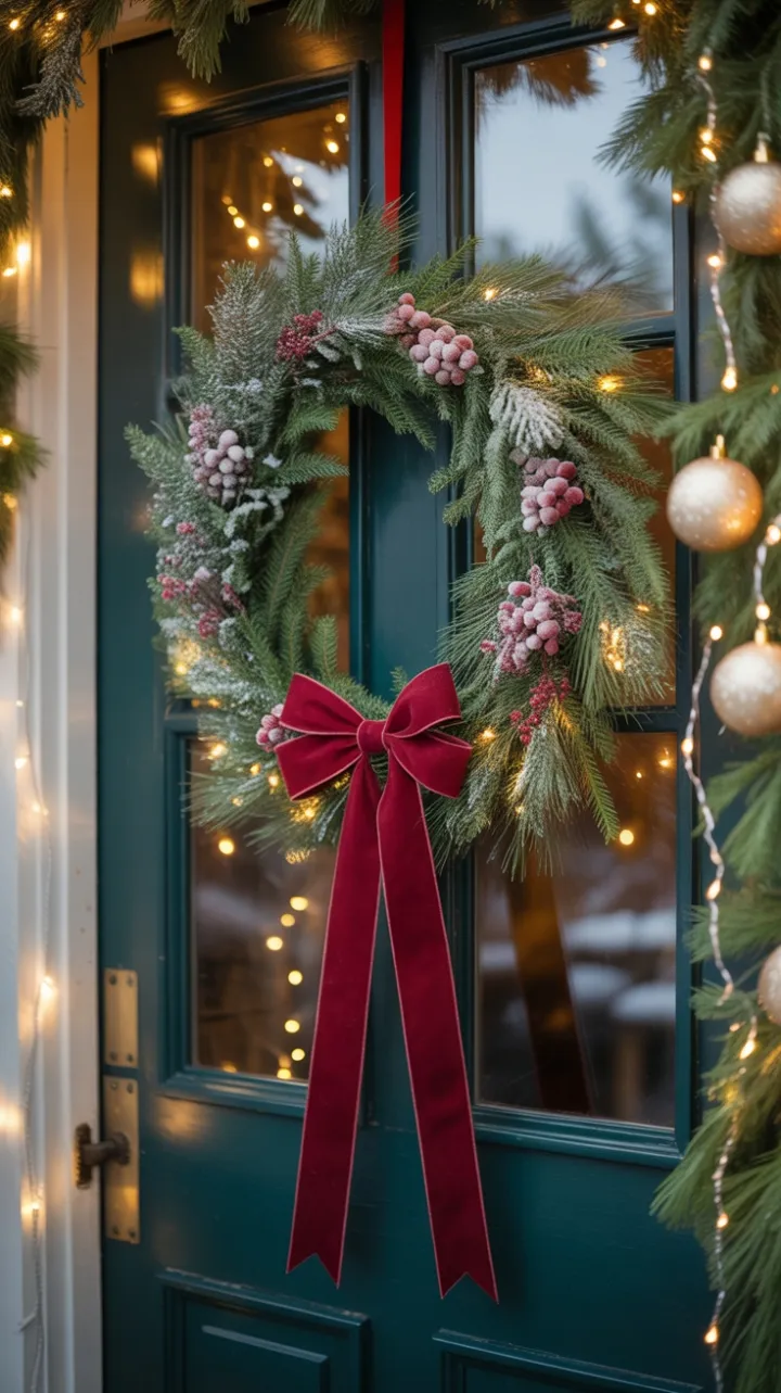 Snow-Kissed Welcome with Velvet Bow and Golden Glow