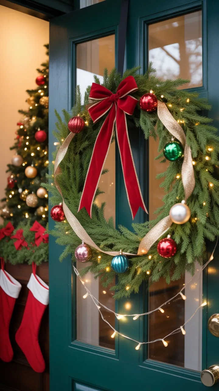 Crimson Bow and Twinkling Lights Welcome Holiday Cheer