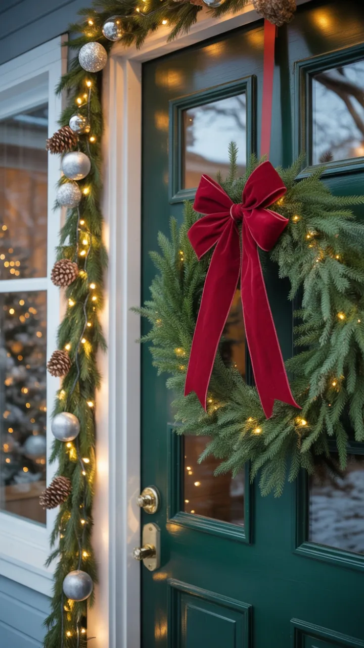 Crimson Bow and Twinkling Lights Welcome You Home