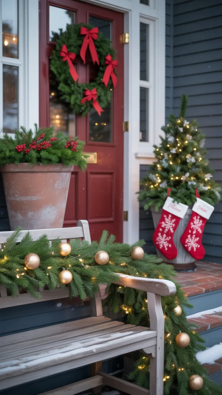 Warm Welcome on a Snow-Kissed Christmas Porch