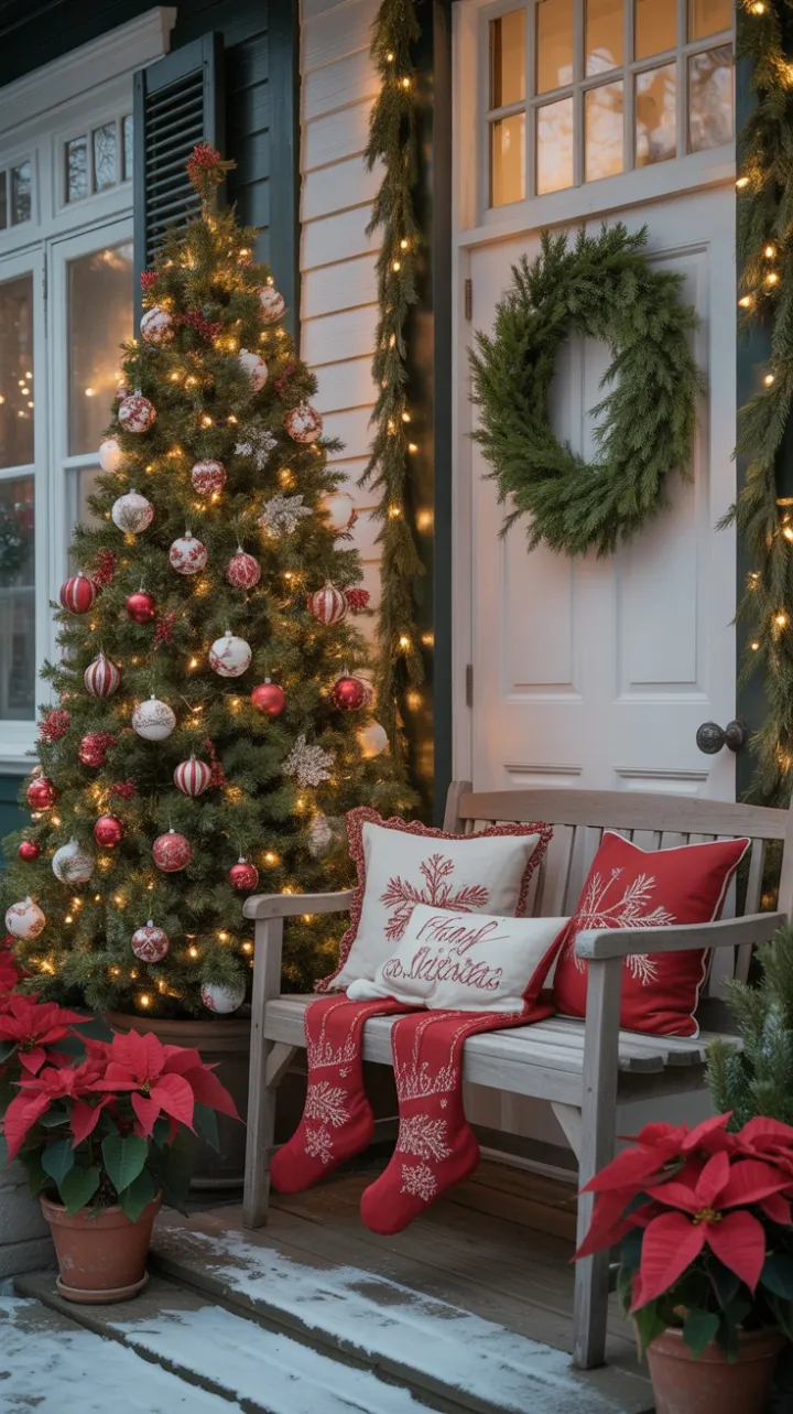 Snow-Kissed Porch Wrapped in Warm Christmas Light